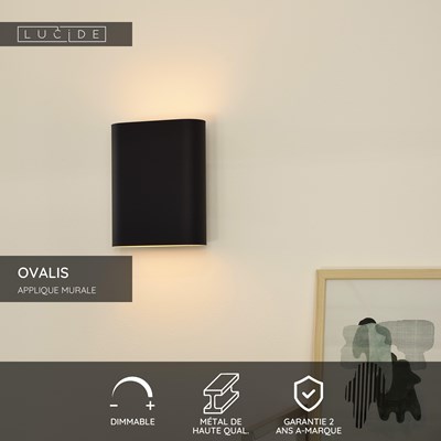 Lucide OVALIS - Applique murale - 2xE14 - Noir